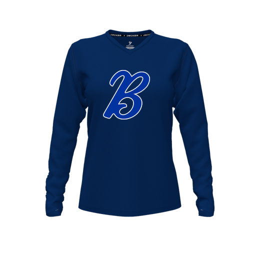 [FTLVCFNV-FYXS-LOGO3] Decker Comfort T-Shirt (Female Youth XS, Navy, V Neck, Logo 3, Long Sleeve)