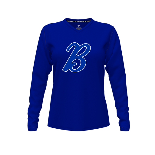 [FTLVCFRY-FYXS-LOGO3] Decker Comfort T-Shirt (Female Youth XS, Royal, V Neck, Logo 3, Long Sleeve)