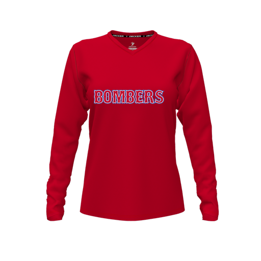 [FTLVCFRD-FYXS-LOGO1] Decker Comfort T-Shirt (Female Youth XS, Red, V Neck, Logo 1, Long Sleeve)