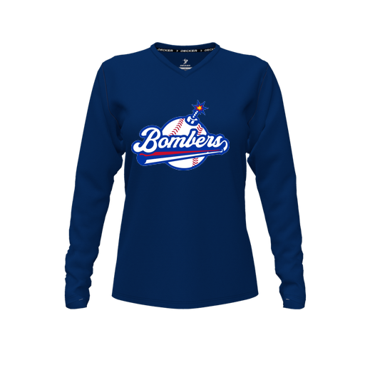 [CUS-DFW-TEES-PER-VNK-LSL-NVY-FYXS-LOGO2] Performance T-Shirt (Female Youth XS, Navy, V Neck, Logo 2, Long Sleeve)