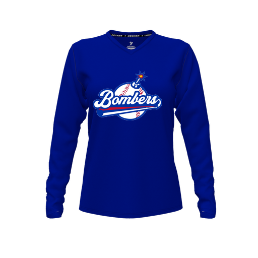 [CUS-DFW-TEES-PER-VNK-LSL-RYL-FYXS-LOGO2] Performance T-Shirt (Female Youth XS, Royal, V Neck, Logo 2, Long Sleeve)