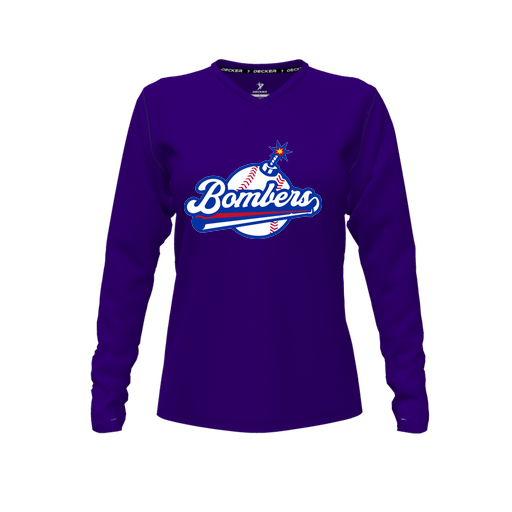 [FTLVPTPP-FYXS-LOGO2] Decker Performance T-Shirt (Female Youth XS, Purple, V Neck, Logo 2, Long Sleeve)
