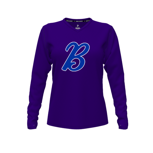 [FTLVPTPP-FYXS-LOGO3] Decker Performance T-Shirt (Female Youth XS, Purple, V Neck, Logo 3, Long Sleeve)
