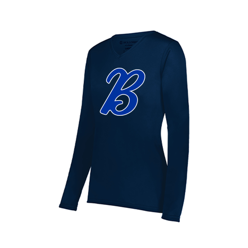 [222824.065.S-LOGO3] Ladies LS Smooth Sport Shirt (Female Adult S, Navy, Logo 3)